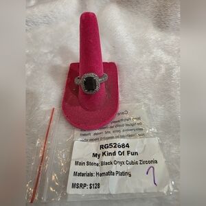 My Kind Of Fun Black Onyx Ring with Silver Hematite Plating